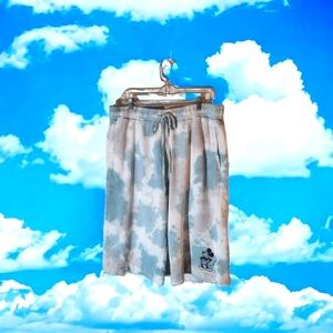 Disney Mickey Mouse Size L Tie-Dye Knit Long Sweat Shorts Unisex Pockets